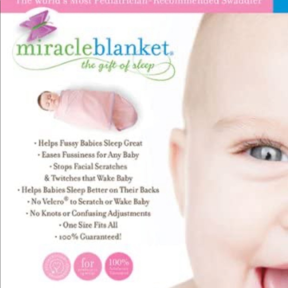Miracle Blanket - Newborn swaddle in blue with green trim